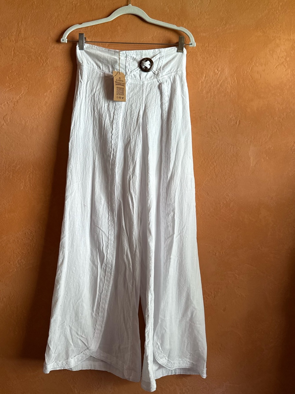 Cotton Natural White 100% Cotton Boho Wide Leg Pants NWT Medium